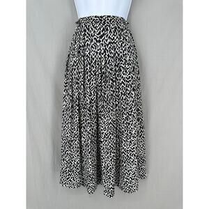 70s Vintage Skirt Womens Small Black Midi Print Pleated Cottage Boho Bohemian